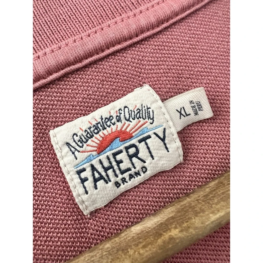 Faherty Polo Shirt Mens XL Pink Pique Cotton Short Sleeve Blush Coastal